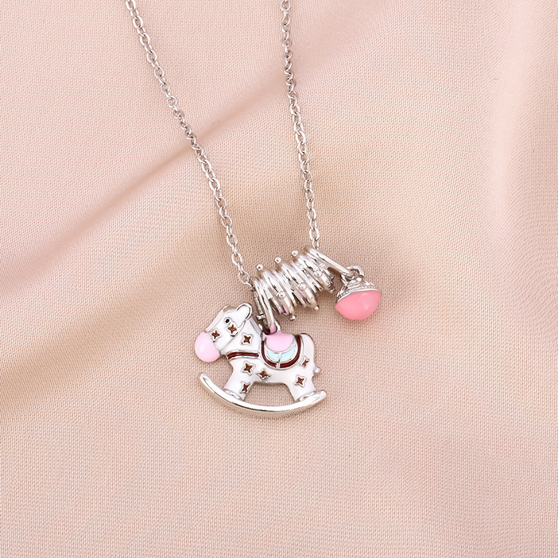 Női nyaklánc zománcozott hintalóval, magas színvonalú minimalist dizájn, 304 rozsdamentes acél, réz medál, vákuum bevonat, O-lánc