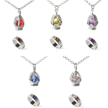 Cosplay nyaklánc készlet kis kör alakú lélek-kő medállal és szellemmag gyűrűvel, ötvözet, elektrolitikus bevonat, TLZY márka, Yiwu eredet, szabályos lánc