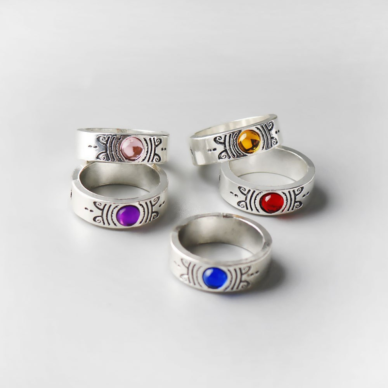 Cosplay nyaklánc készlet kis kör alakú lélek-kő medállal és szellemmag gyűrűvel, ötvözet, elektrolitikus bevonat, TLZY márka, Yiwu eredet, szabályos lánc