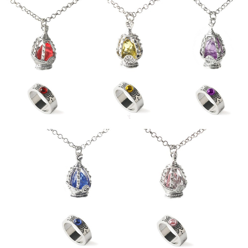 Cosplay nyaklánc készlet kis kör alakú lélek-kő medállal és szellemmag gyűrűvel, ötvözet, elektrolitikus bevonat, TLZY márka, Yiwu eredet, szabályos lánc