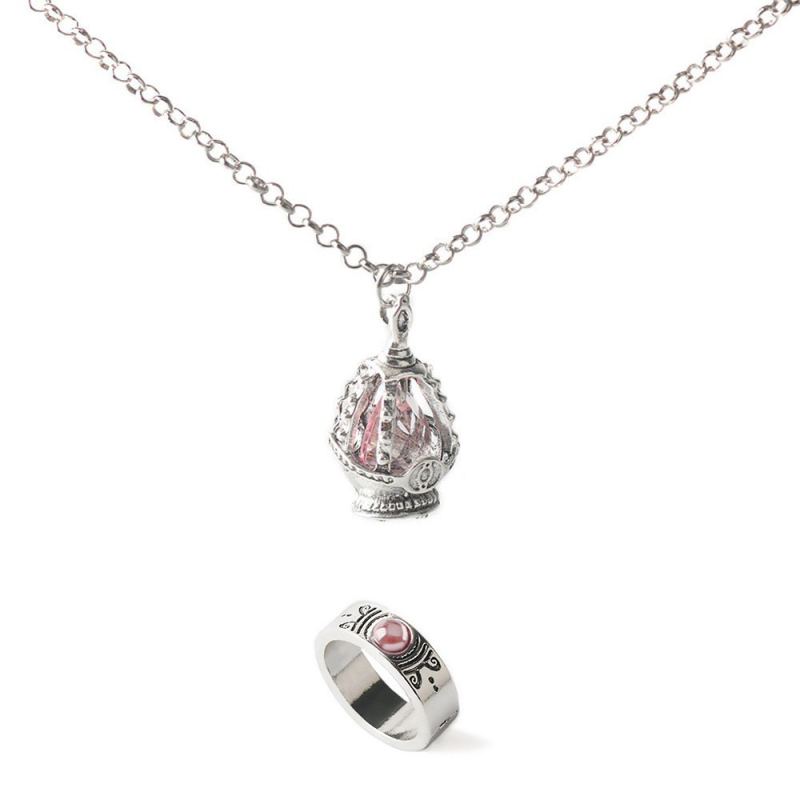 Cosplay nyaklánc készlet kis kör alakú lélek-kő medállal és szellemmag gyűrűvel, ötvözet, elektrolitikus bevonat, TLZY márka, Yiwu eredet, szabályos lánc