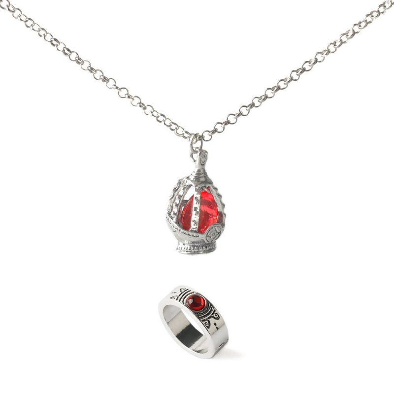 Cosplay nyaklánc készlet kis kör alakú lélek-kő medállal és szellemmag gyűrűvel, ötvözet, elektrolitikus bevonat, TLZY márka, Yiwu eredet, szabályos lánc