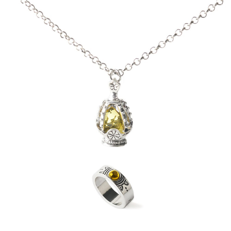 Cosplay nyaklánc készlet kis kör alakú lélek-kő medállal és szellemmag gyűrűvel, ötvözet, elektrolitikus bevonat, TLZY márka, Yiwu eredet, szabályos lánc