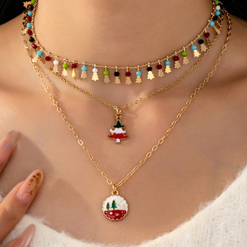 Stackable karácsonyi fa medálos nyaklánc készlet – fém, cinkötvözet, geometriai forma, karácsonyi stílus, 2025 ősszel megjelenés