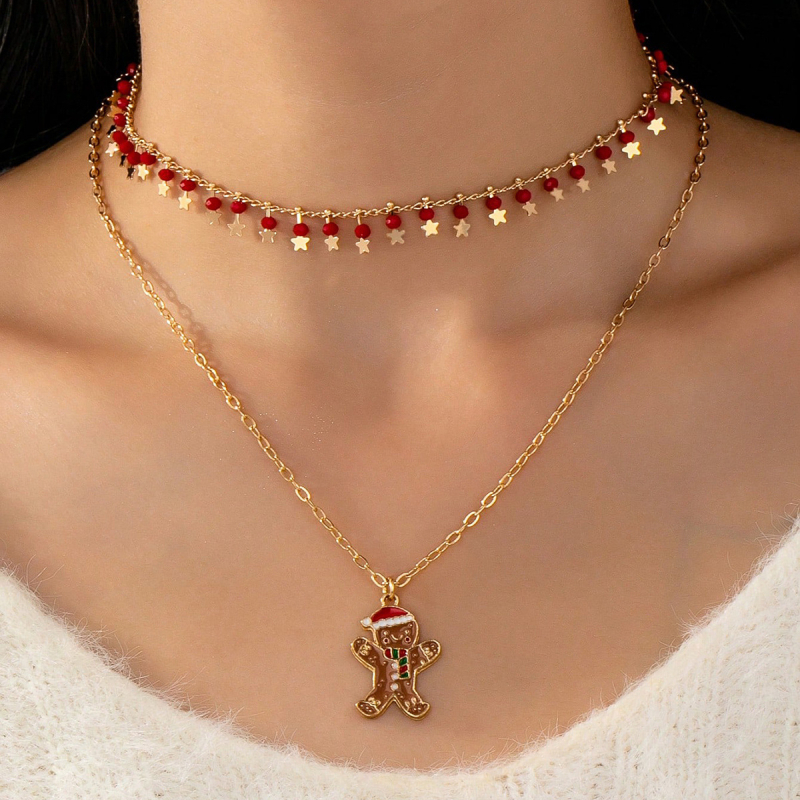 Stackable karácsonyi fa medálos nyaklánc készlet – fém, cinkötvözet, geometriai forma, karácsonyi stílus, 2025 ősszel megjelenés