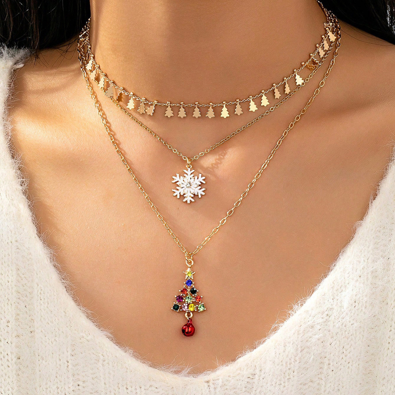 Stackable karácsonyi fa medálos nyaklánc készlet – fém, cinkötvözet, geometriai forma, karácsonyi stílus, 2025 ősszel megjelenés