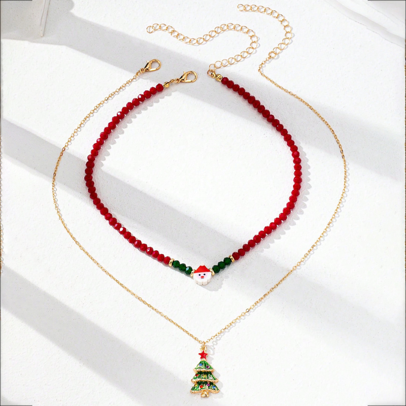 Stackable karácsonyi fa medálos nyaklánc készlet – fém, cinkötvözet, geometriai forma, karácsonyi stílus, 2025 ősszel megjelenés