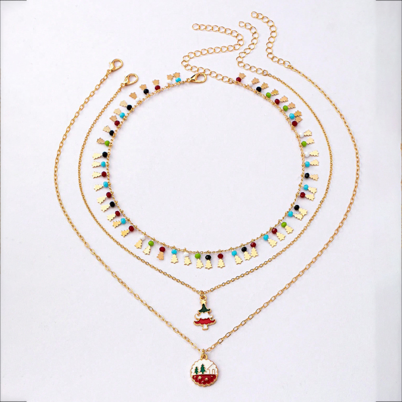 Stackable karácsonyi fa medálos nyaklánc készlet – fém, cinkötvözet, geometriai forma, karácsonyi stílus, 2025 ősszel megjelenés