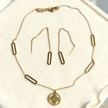 Set ogrlice i naušnica s rimski slovima, nehrđajući čelik, višeslojni dizajn, podesiva duljina, elektroplakirani završetak, unisex