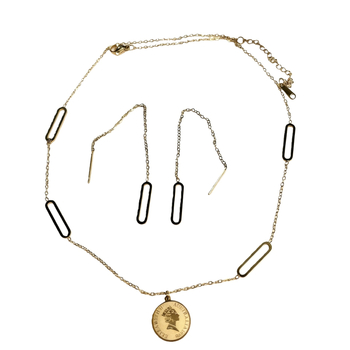 Set ogrlice i naušnica s rimski slovima, nehrđajući čelik, višeslojni dizajn, podesiva duljina, elektroplakirani završetak, unisex