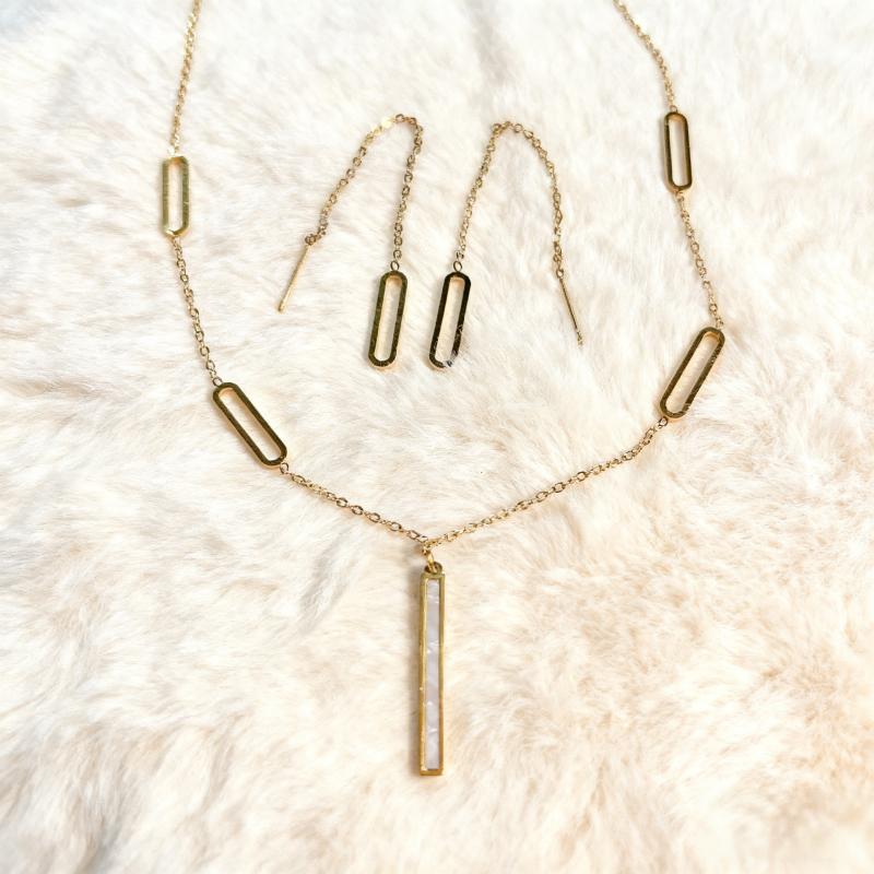 Set ogrlice i naušnica s rimski slovima, nehrđajući čelik, višeslojni dizajn, podesiva duljina, elektroplakirani završetak, unisex