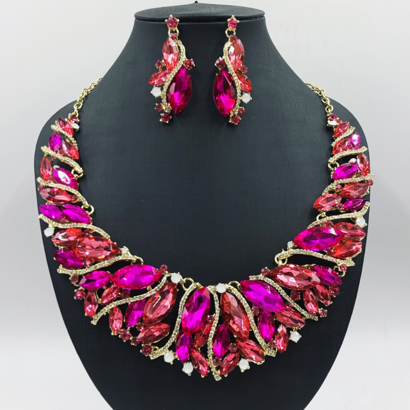 Ötvözetből készült fülbevaló és nyaklánc szett elektropácolással, O-gyűrű lánccal, Guangzhou, 2023 tavasz, nőknek