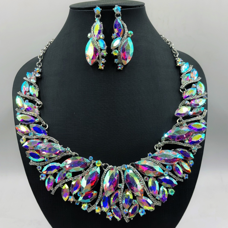 Ötvözetből készült fülbevaló és nyaklánc szett elektropácolással, O-gyűrű lánccal, Guangzhou, 2023 tavasz, nőknek