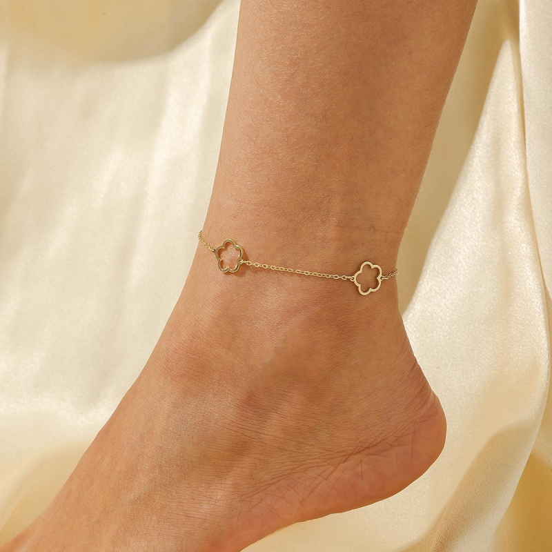 Ötlevelű lóhere ékszerszett — ötvözet fülbevalók, nyaklánc és karkötő, virágmintás, O-lánccal, friss és édes stílus