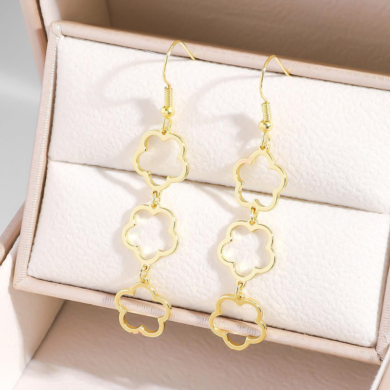 Ötlevelű lóhere ékszerszett — ötvözet fülbevalók, nyaklánc és karkötő, virágmintás, O-lánccal, friss és édes stílus