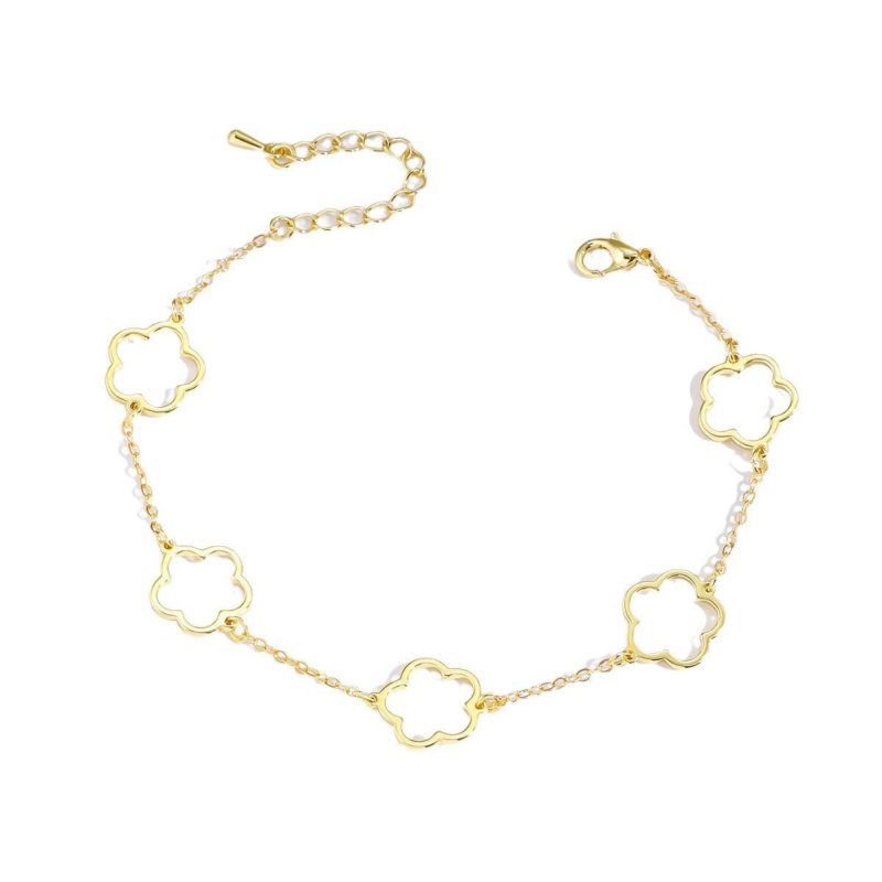 Ötlevelű lóhere ékszerszett — ötvözet fülbevalók, nyaklánc és karkötő, virágmintás, O-lánccal, friss és édes stílus