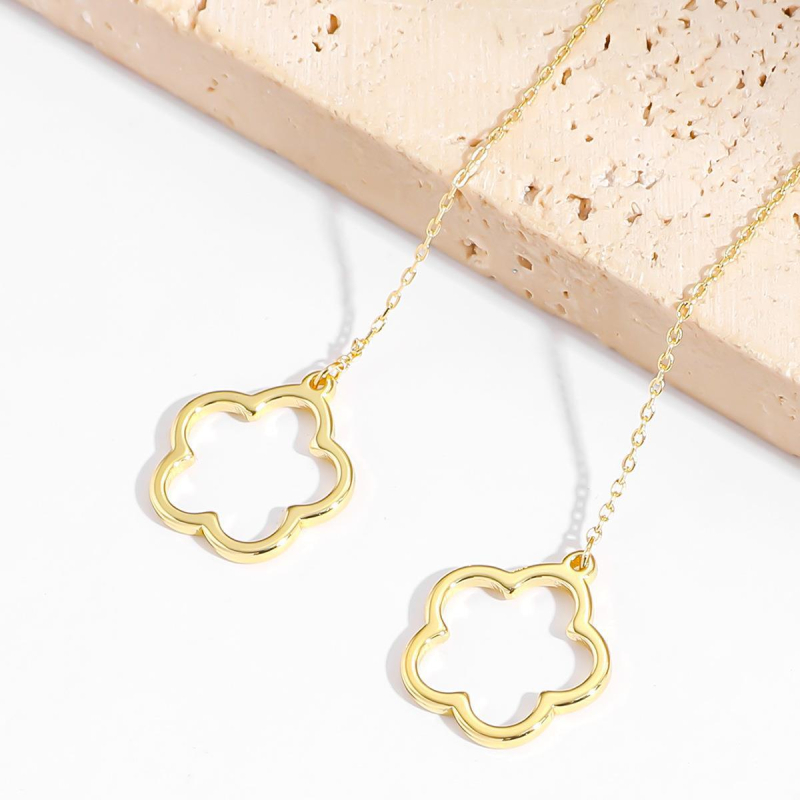 Ötlevelű lóhere ékszerszett — ötvözet fülbevalók, nyaklánc és karkötő, virágmintás, O-lánccal, friss és édes stílus