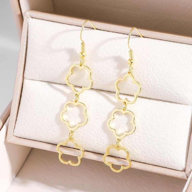 Ötlevelű lóhere ékszerszett — ötvözet fülbevalók, nyaklánc és karkötő, virágmintás, O-lánccal, friss és édes stílus