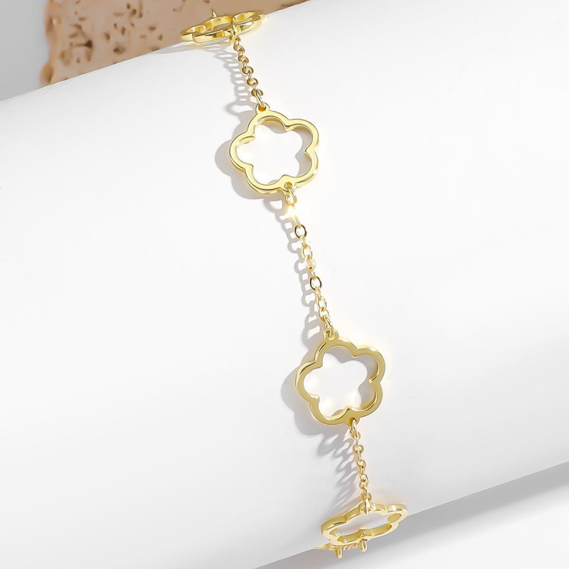 Ötlevelű lóhere ékszerszett — ötvözet fülbevalók, nyaklánc és karkötő, virágmintás, O-lánccal, friss és édes stílus