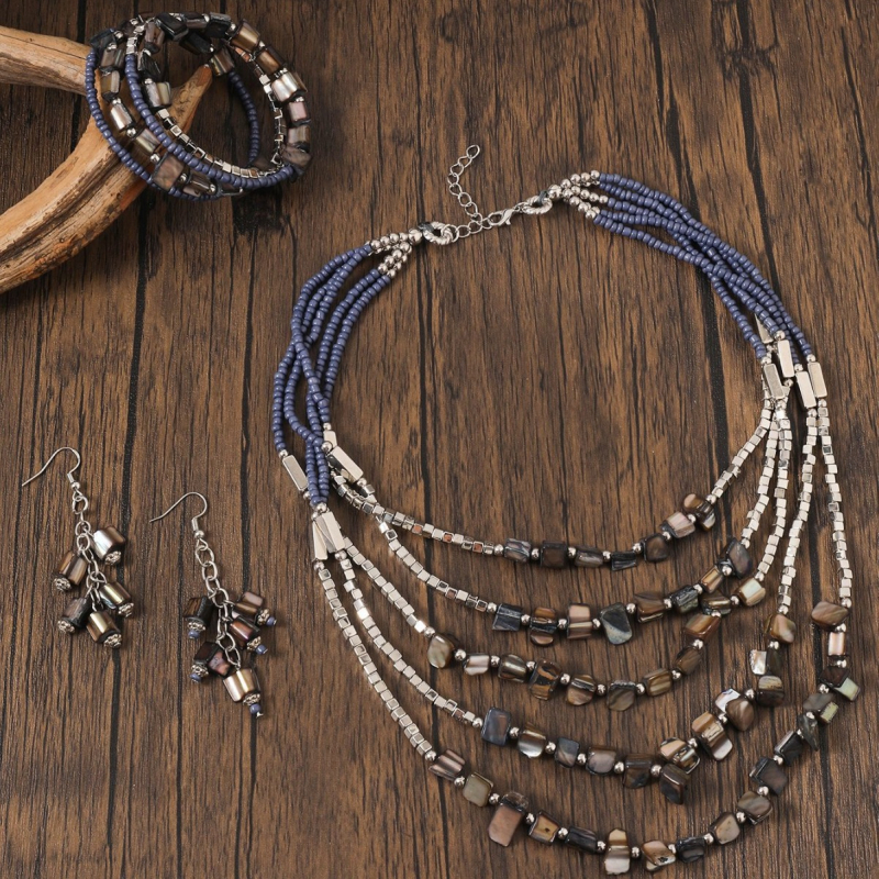 Kagylóból készült ékszerkészlet, vintage etnikus stílus, uniszex, tartalmaz fülbevalókat, nyakláncokat és kézre kiegészítőket, Yiwu származású