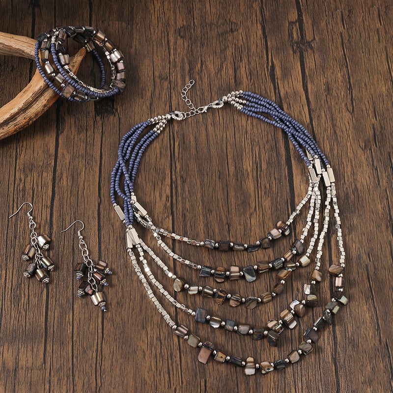 Kagylóból készült ékszerkészlet, vintage etnikus stílus, uniszex, tartalmaz fülbevalókat, nyakláncokat és kézre kiegészítőket, Yiwu származású