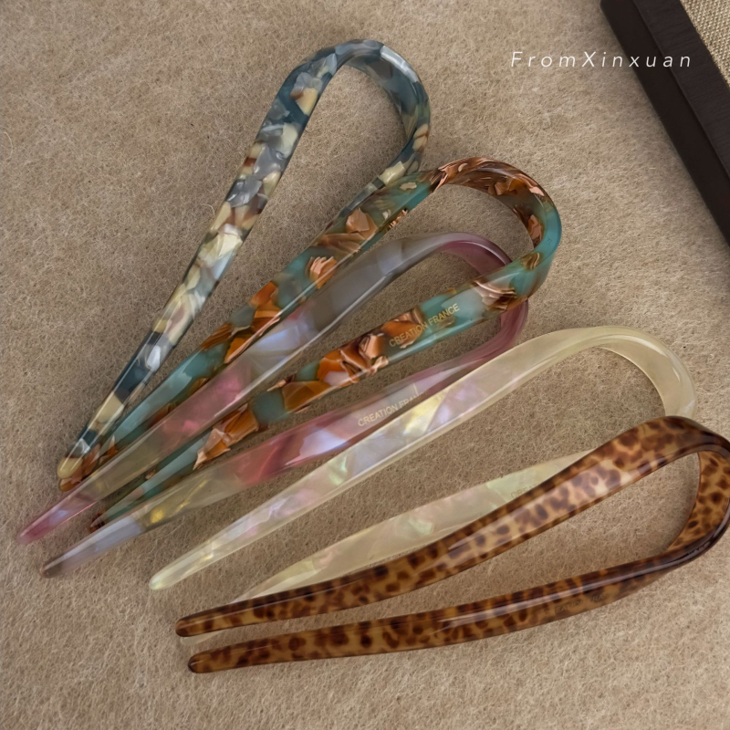 Maca Baka acetatna spona za kosu U‑oblik, korejski stil, prilagodljiva, Zima 2023