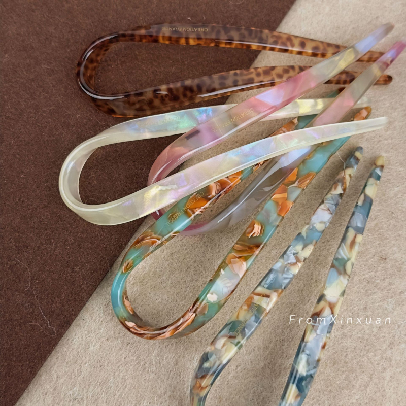 Maca Baka acetatna spona za kosu U‑oblik, korejski stil, prilagodljiva, Zima 2023