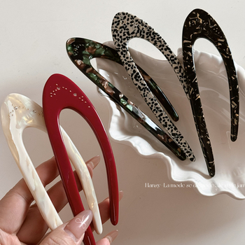 Štipaljka za kosu od acetata, korejski stil, U-oblik, geometrijski dizajn, prilagodljiva