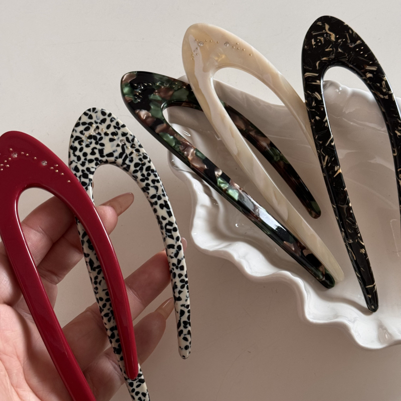 Štipaljka za kosu od acetata, korejski stil, U-oblik, geometrijski dizajn, prilagodljiva