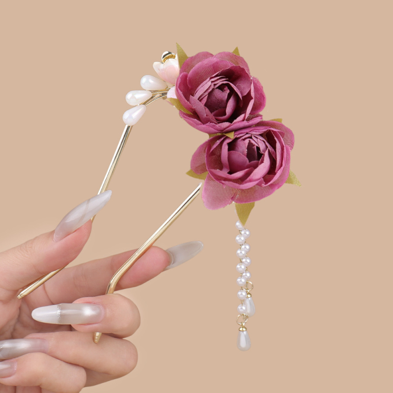 Hajcsat U- alakú gyöngyös bojtokkal, cink ötvözet, kínai stílus, Yiwu Zhejiang, 2025 nyár