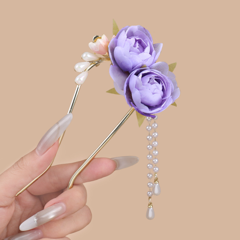 Hajcsat U- alakú gyöngyös bojtokkal, cink ötvözet, kínai stílus, Yiwu Zhejiang, 2025 nyár