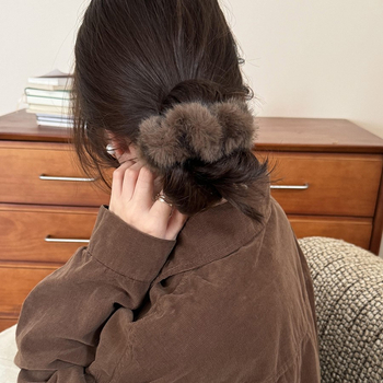Λαστιχάκι μαλλιών από βελούδο με μίμηση γούνας μίνκ, χειροποίητο, υψηλή ελαστικότητα, προέλευση Yiwu, χειμώνας 2025, στυλ μόδας γραφείου