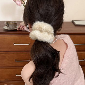 Λαστιχάκι μαλλιών από βελούδο με μίμηση γούνας μίνκ, χειροποίητο, υψηλή ελαστικότητα, προέλευση Yiwu, χειμώνας 2025, στυλ μόδας γραφείου