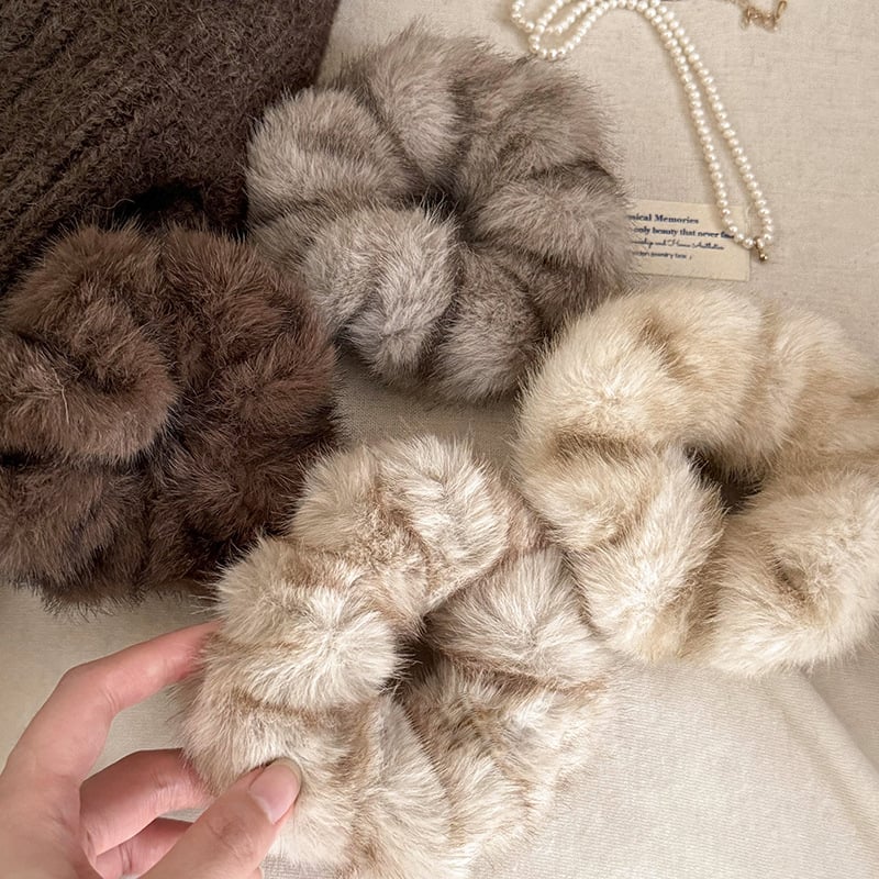 Λαστιχάκι μαλλιών από βελούδο με μίμηση γούνας μίνκ, χειροποίητο, υψηλή ελαστικότητα, προέλευση Yiwu, χειμώνας 2025, στυλ μόδας γραφείου