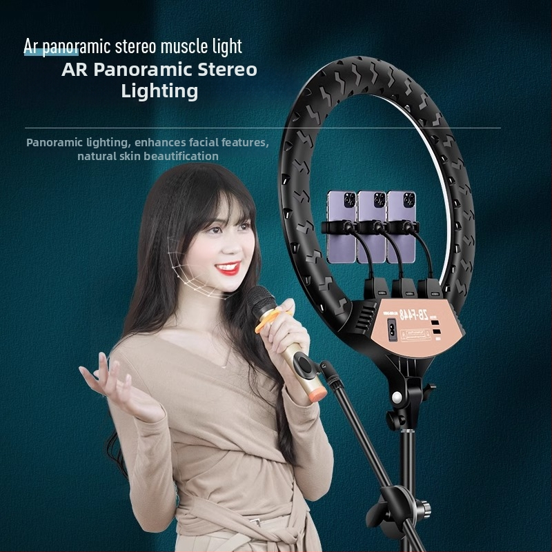 LED riņķa gaisma fotogrāfijai un tiešraidei, regulējams spilgtums, trīs krāsu temperatūras, 10–50W, 220V