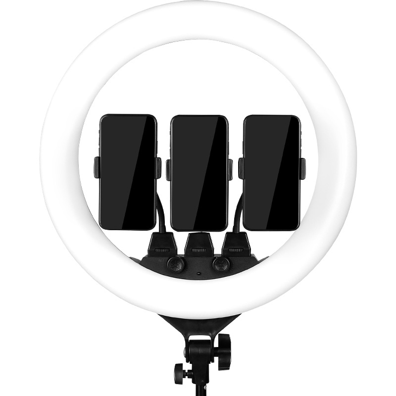 LED riņķa gaisma fotogrāfijai un tiešraidei, regulējams spilgtums, trīs krāsu temperatūras, 10–50W, 220V