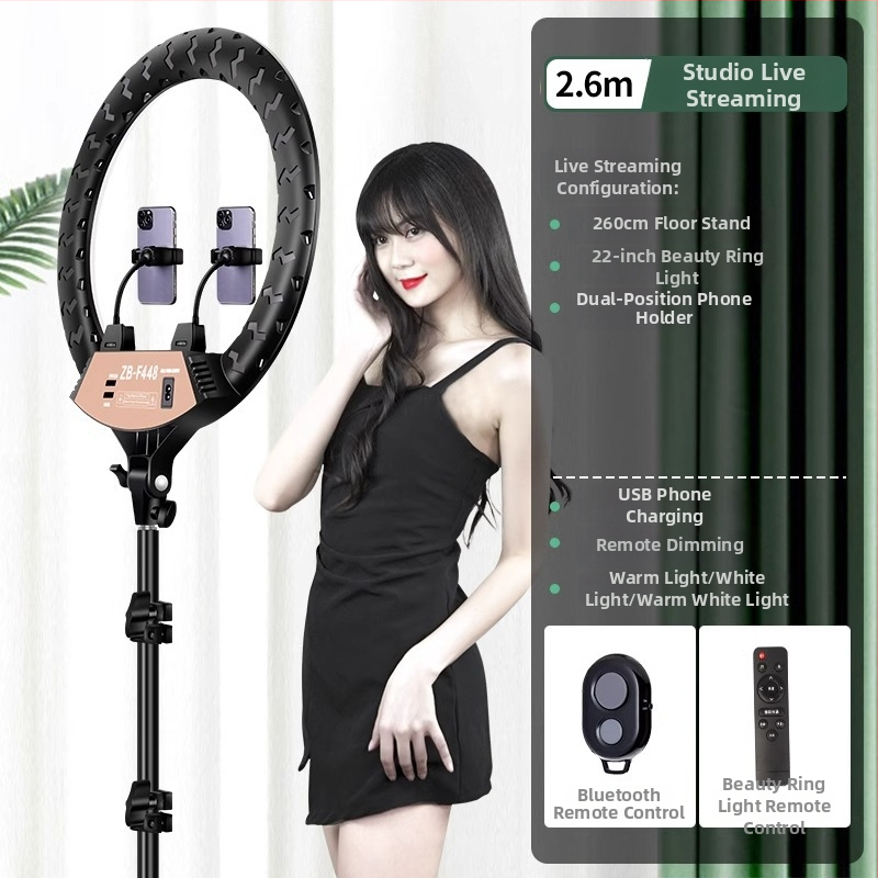 LED riņķa gaisma fotogrāfijai un tiešraidei, regulējams spilgtums, trīs krāsu temperatūras, 10–50W, 220V