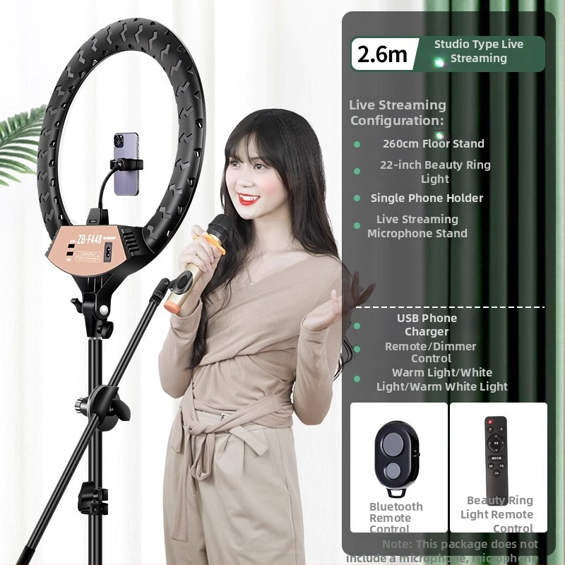 LED riņķa gaisma fotogrāfijai un tiešraidei, regulējams spilgtums, trīs krāsu temperatūras, 10–50W, 220V