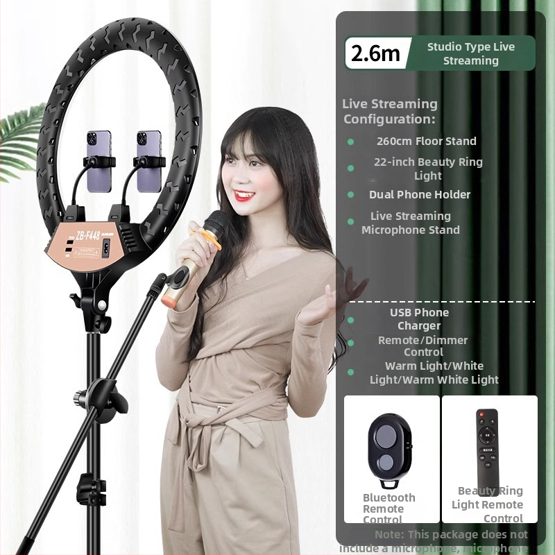 LED riņķa gaisma fotogrāfijai un tiešraidei, regulējams spilgtums, trīs krāsu temperatūras, 10–50W, 220V