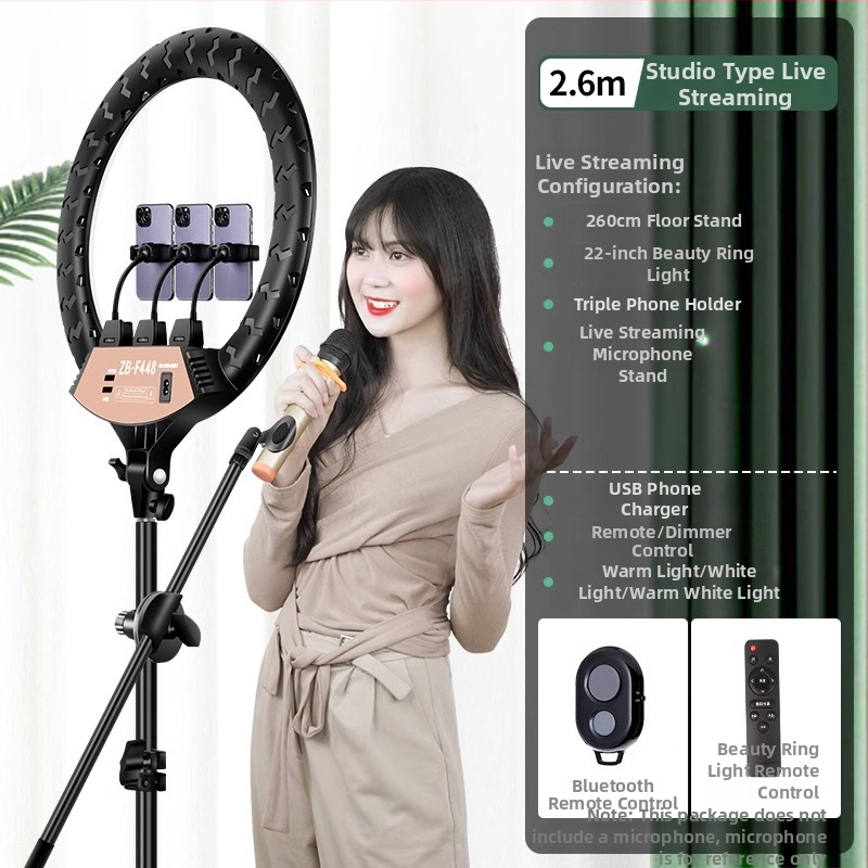 LED riņķa gaisma fotogrāfijai un tiešraidei, regulējams spilgtums, trīs krāsu temperatūras, 10–50W, 220V