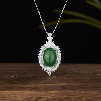 Set nakita od S925 sterling srebra s ledenim chalcedonom u privjesku — naušnice, ogrlica i prsten; lanac s kuglicama; cvjetni motiv; nacionalni trend