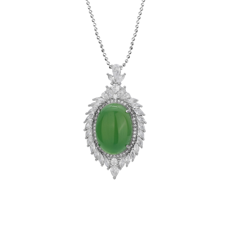 Set nakita od S925 sterling srebra s ledenim chalcedonom u privjesku — naušnice, ogrlica i prsten; lanac s kuglicama; cvjetni motiv; nacionalni trend