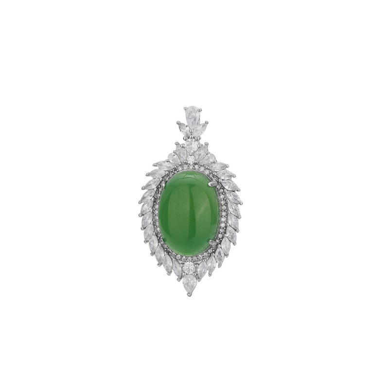 Set nakita od S925 sterling srebra s ledenim chalcedonom u privjesku — naušnice, ogrlica i prsten; lanac s kuglicama; cvjetni motiv; nacionalni trend