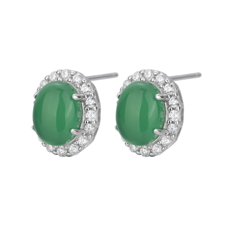 Set nakita od S925 sterling srebra s ledenim chalcedonom u privjesku — naušnice, ogrlica i prsten; lanac s kuglicama; cvjetni motiv; nacionalni trend