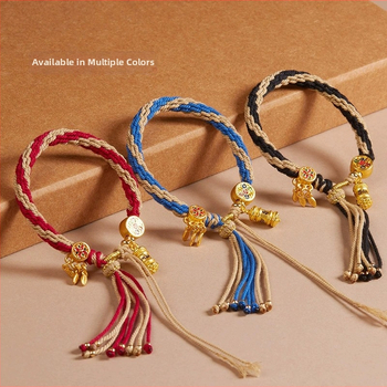 Τιβέτια Χειροποίητο Πλεκτό Βραχιόλι με Μάντρα – Προσαρμόσιμο, Εθνοτικό Στυλ, Unisex, Μάντρα έξι χαρακτήρων