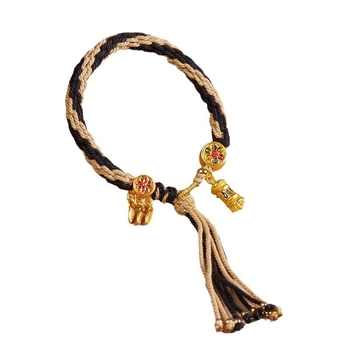 Τιβέτια Χειροποίητο Πλεκτό Βραχιόλι με Μάντρα – Προσαρμόσιμο, Εθνοτικό Στυλ, Unisex, Μάντρα έξι χαρακτήρων
