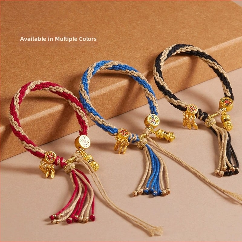 Тибетска ръчно преплетена гривна с мантра с шест символа – регулируема, унисекс, етно стил