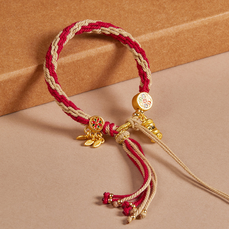 Τιβέτια Χειροποίητο Πλεκτό Βραχιόλι με Μάντρα – Προσαρμόσιμο, Εθνοτικό Στυλ, Unisex, Μάντρα έξι χαρακτήρων