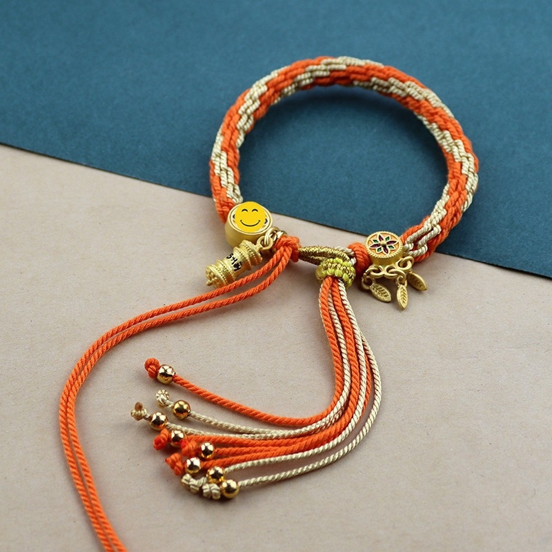 Τιβέτια Χειροποίητο Πλεκτό Βραχιόλι με Μάντρα – Προσαρμόσιμο, Εθνοτικό Στυλ, Unisex, Μάντρα έξι χαρακτήρων