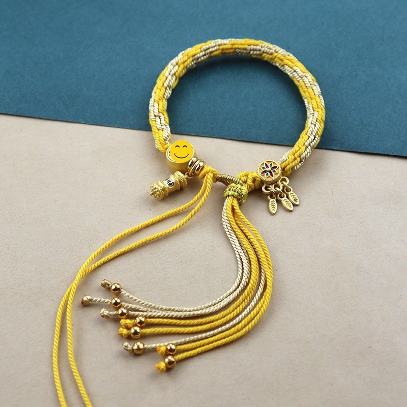 Τιβέτια Χειροποίητο Πλεκτό Βραχιόλι με Μάντρα – Προσαρμόσιμο, Εθνοτικό Στυλ, Unisex, Μάντρα έξι χαρακτήρων